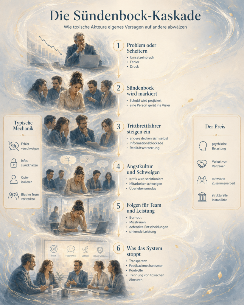eine Sündenbock-Kaskade als Infografik